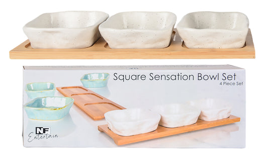 Square Bowl & Tray Set White