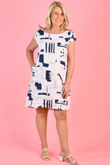 Emilia Shift Dress – Geometric White