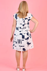 Emilia Shift Dress – Geometric White
