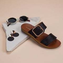 Doti Slip-On Sandals - Black Raffia