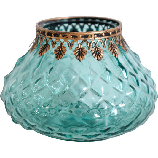 candle Holder Morrocan Blue Shimmer 13cm