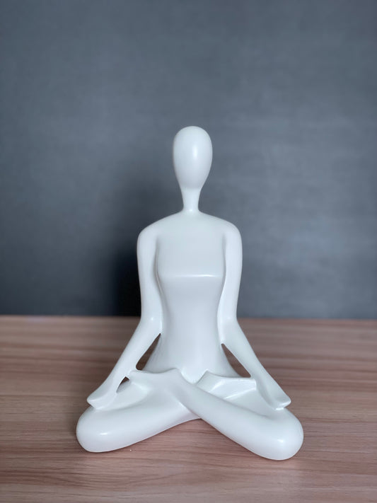 Resin Yoga Statue Easy Pose White