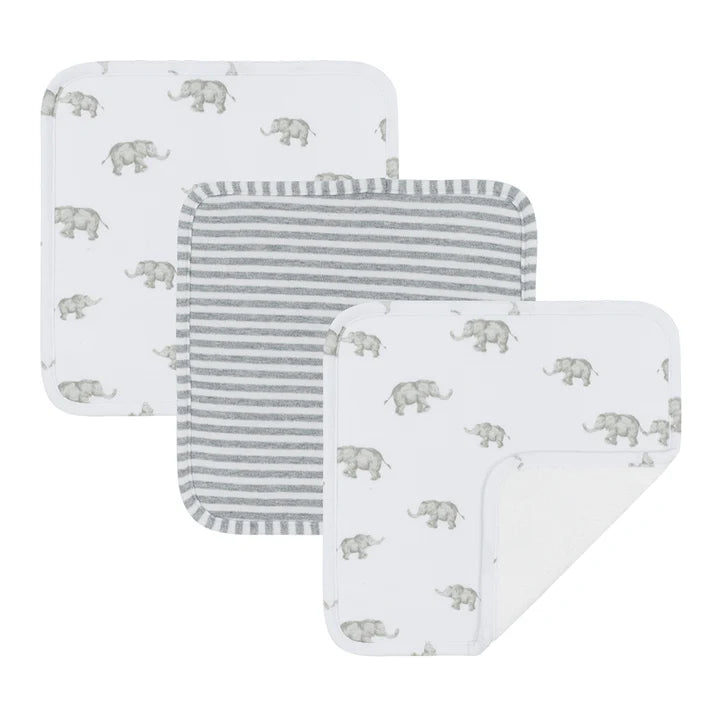 Wash Cloths 3 Pack Watercolour Elephant