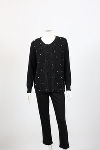 Embellished Knit Cardigan Black