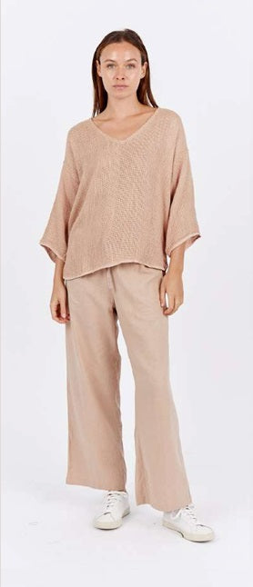 Estelle V Neck Hessian Top Soft Camel