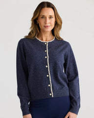 Abbey Road Cardigan – Navy Marle Fitted Cropped Cardigan