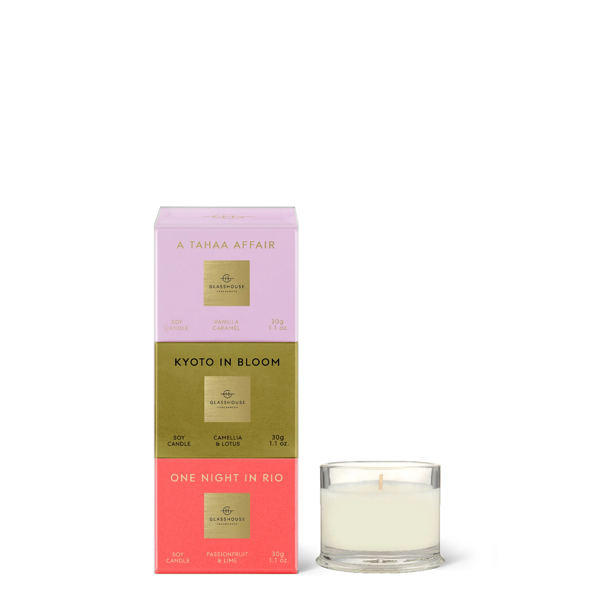 Glasshouse Candle Trio – Assorted Fragrances 3 x 30g