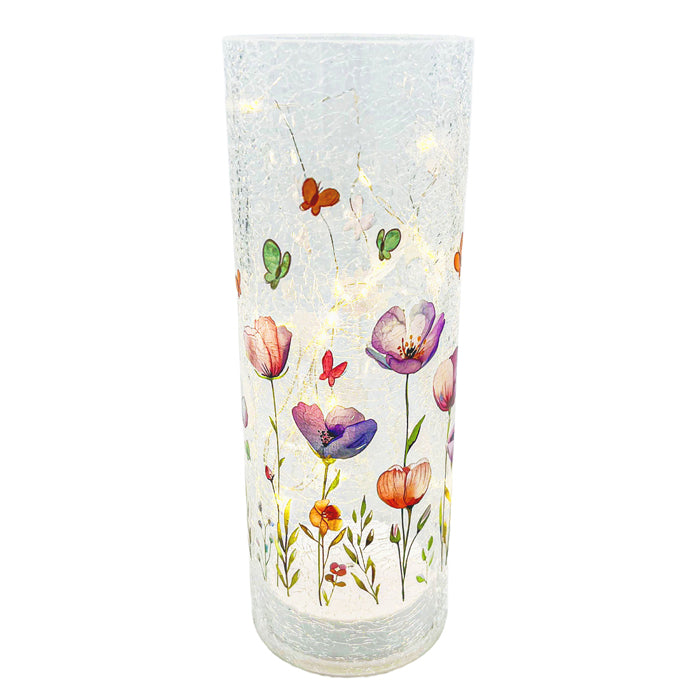 Quincy Glass LED Crackle Flower Pillar - Large