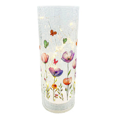 Quincy Glass LED Crackle Flower Pillar - Large