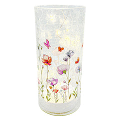 Quincy Glass LED Crackle Flower Pillar - Small