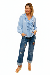 Chablis Voile Frill Shirt – Light Blue