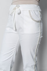 Glitter Trim Pants White