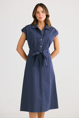 Classic Collared Shirt Dress - Navy