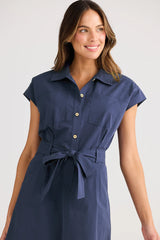 Classic Collared Shirt Dress - Navy