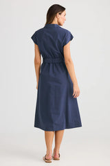 Classic Collared Shirt Dress - Navy