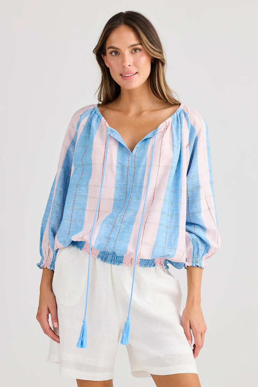 Holiday Trading Seaside Top – Blue Multi-Stripe Blouse