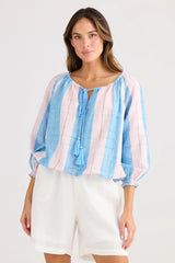 Holiday Trading Seaside Top – Blue Multi-Stripe Blouse
