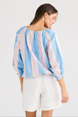 Holiday Trading Seaside Top – Blue Multi-Stripe Blouse