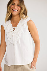 Holiday Elba Frill Top in White, side view