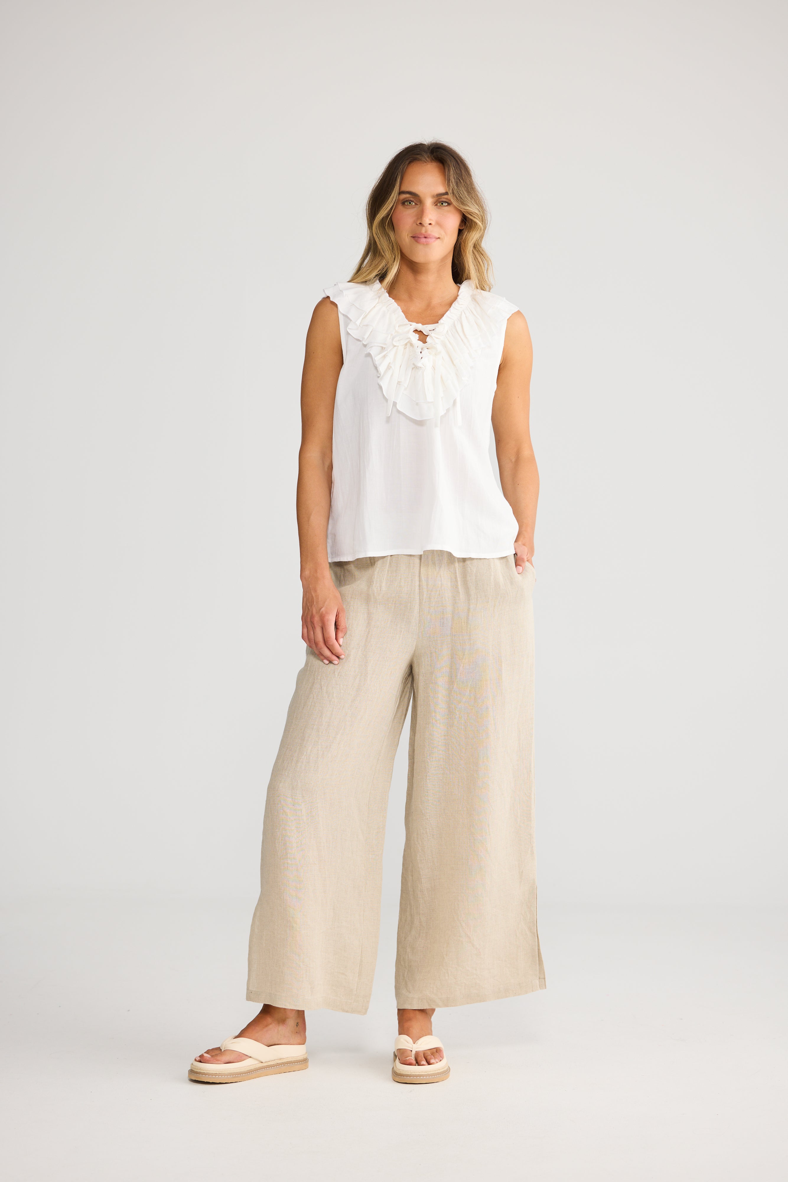 Holiday Elba Frill Top in White, back view