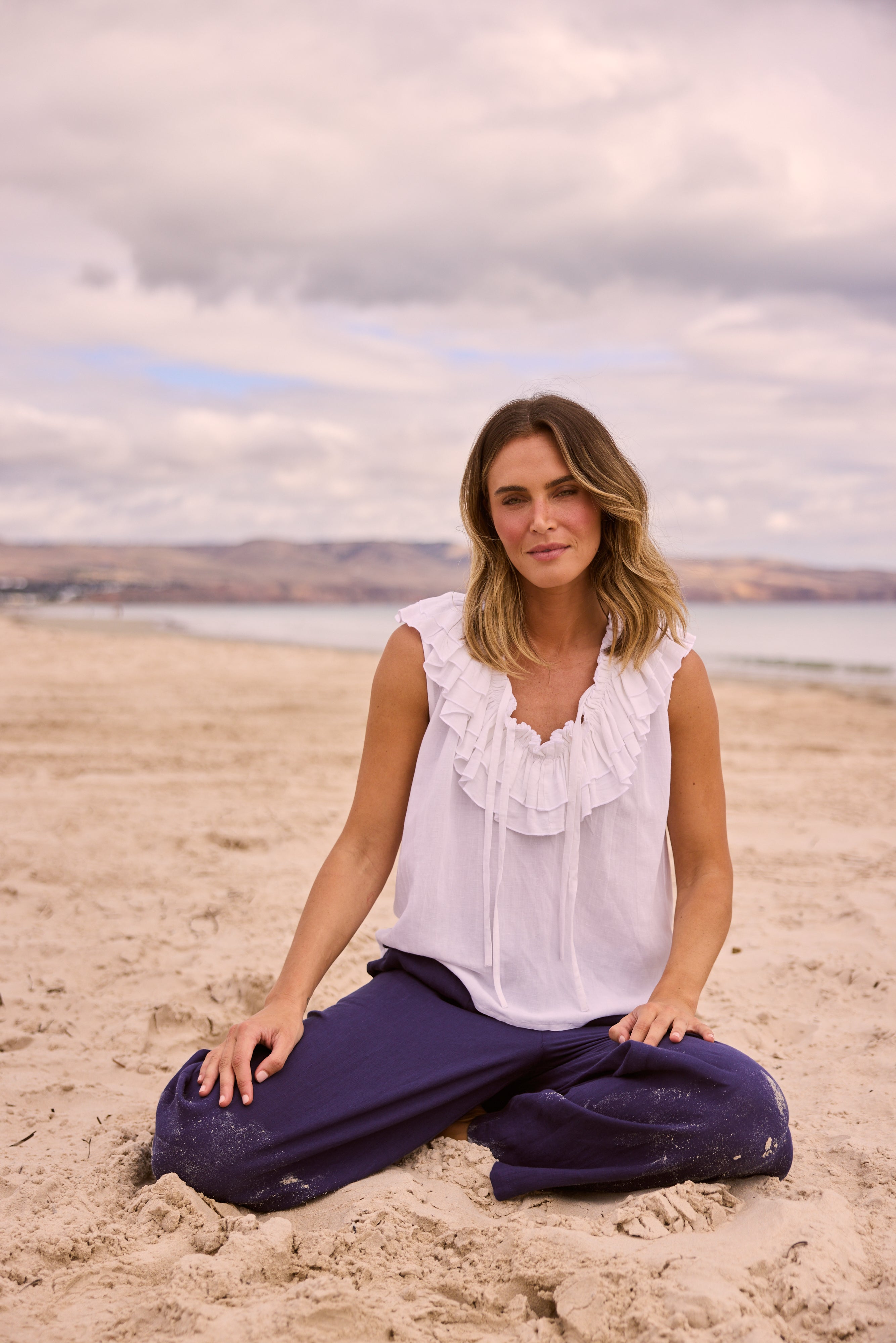 Holiday Elba Frill Top in White, styled