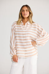 Holiday Cliffside Shirt in Natural White Stripe, detail