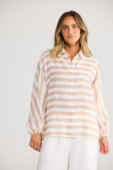 Holiday Cliffside Shirt in Natural White Stripe, front view