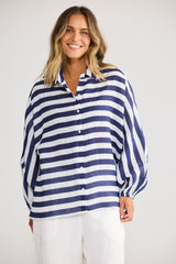 Holiday Cliffside Shirt in Navy Stripe, side view