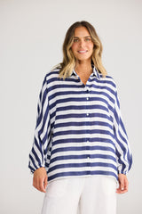 Holiday Cliffside Shirt in Navy Stripe, detail