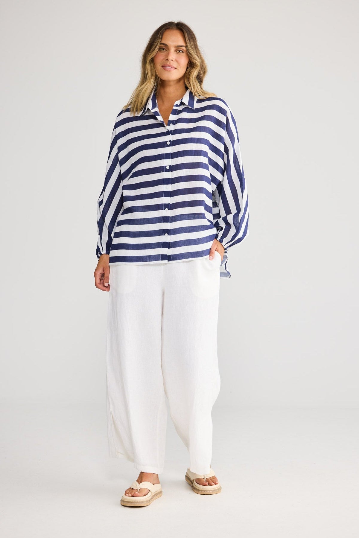 Holiday Cliffside Shirt in Navy Stripe, front view