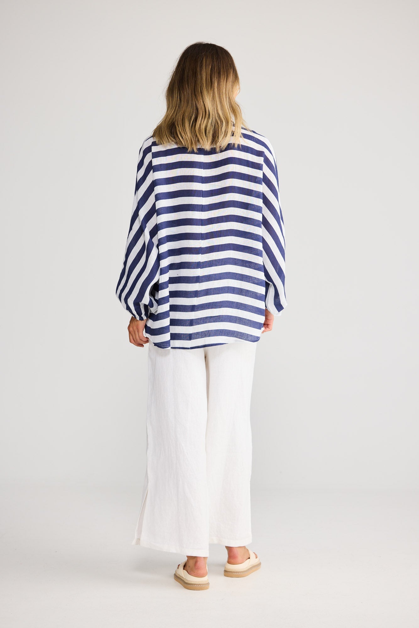 Holiday Cliffside Shirt in Navy Stripe, back view