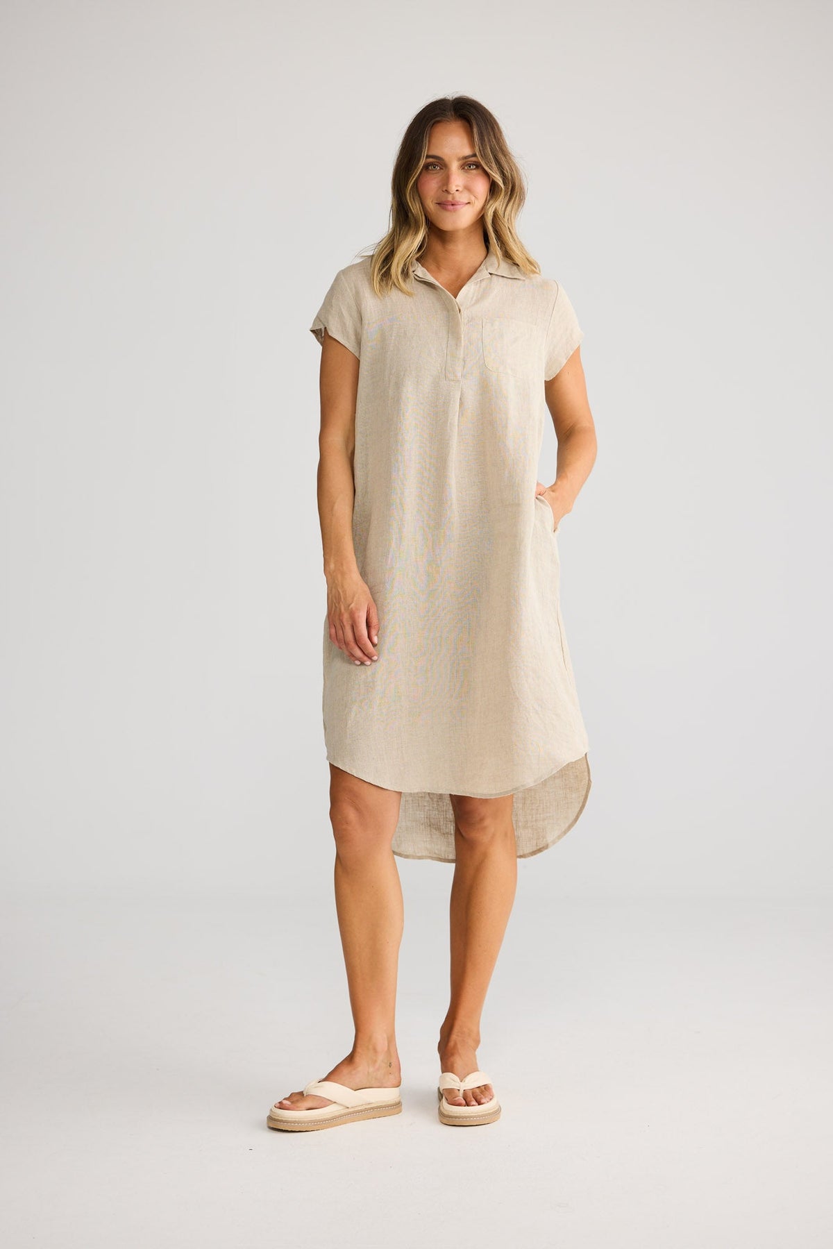 Holiday Ahoy Tunic in Natural Linen, front view