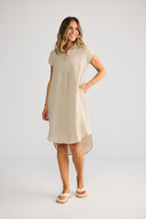 Holiday Ahoy Tunic in Natural Linen, side view