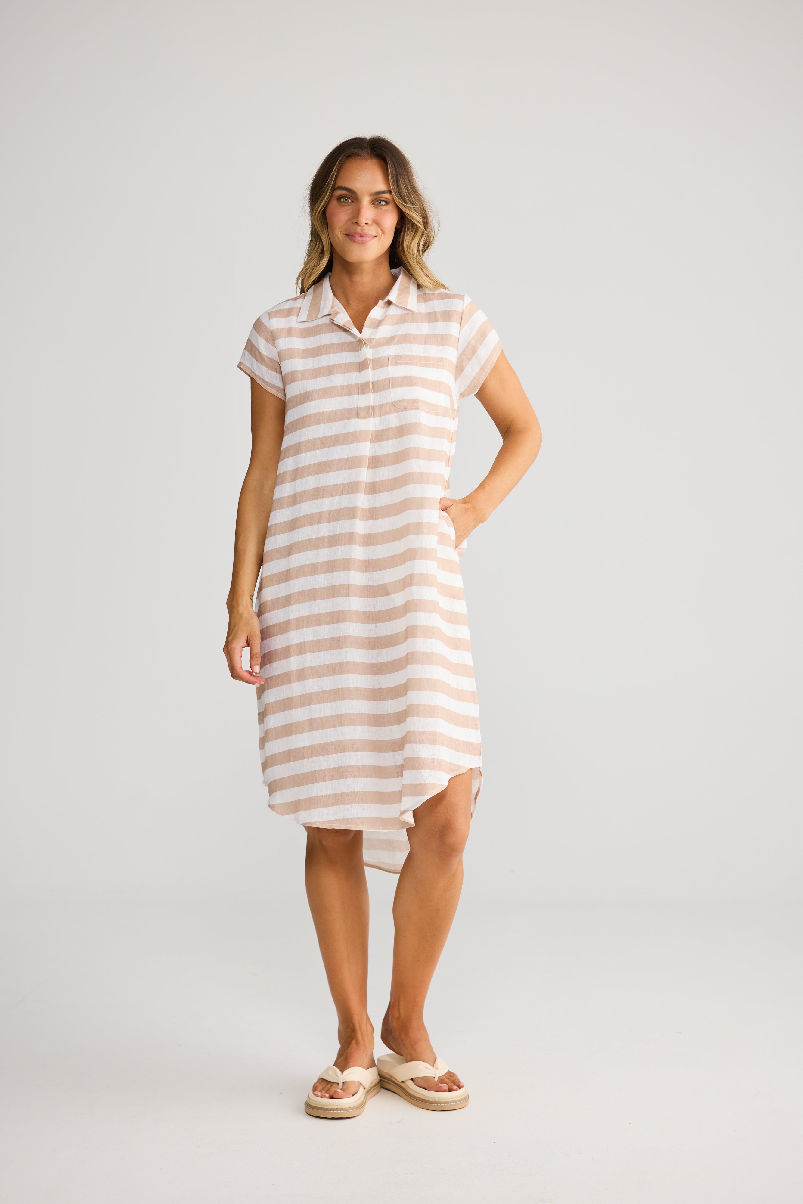 Holiday Ahoy Tunic in natural white stripe linen