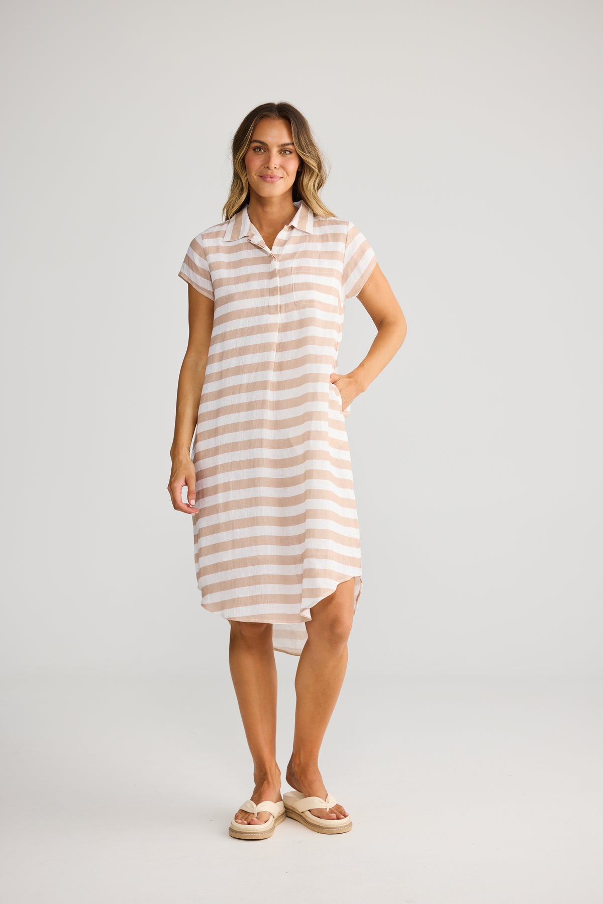 Holiday Ahoy Tunic in natural white stripe linen
