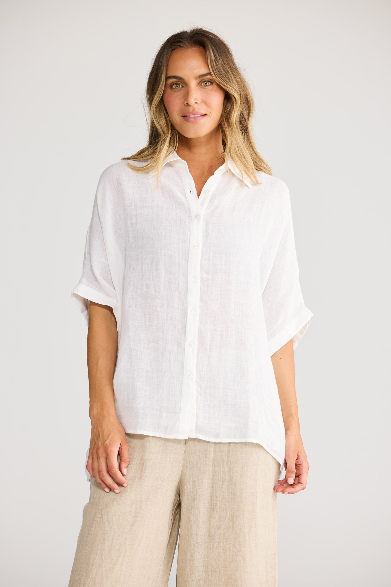 Holiday Indigo Shirt in White, front view