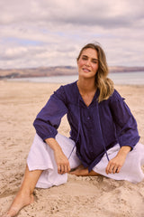Holiday Aella Blouse in navy styled outfit