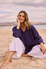 Holiday Aella Blouse in navy styled outfit