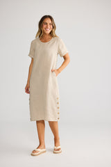 Holiday Foreshore Dress in Natural Linen, side view