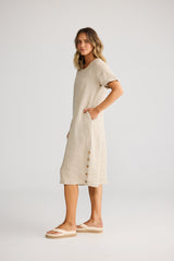 Holiday Foreshore Dress in Natural Linen, detail