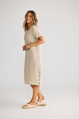 Holiday Foreshore Dress in Natural Linen, hem detail