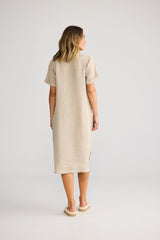 Holiday Foreshore Dress in Natural Linen, back view