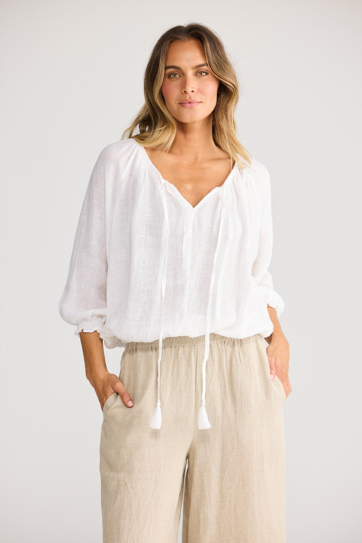 Holiday Seaside Top in White, front view