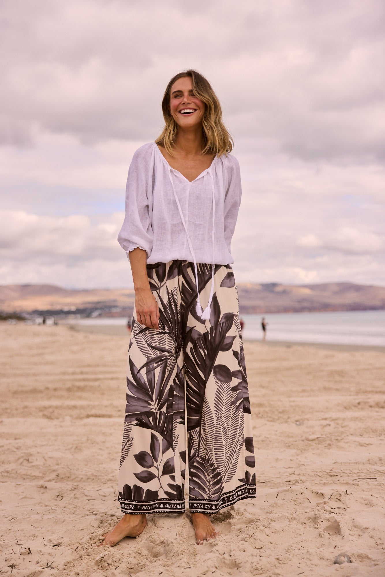 Holiday Seaside Top in White, full length