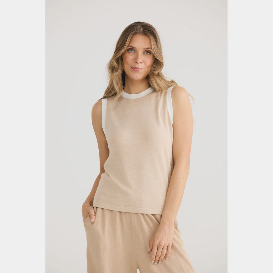 Elio Knit Tank - White & Caramel