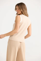 Elio Knit Tank - White & Caramel