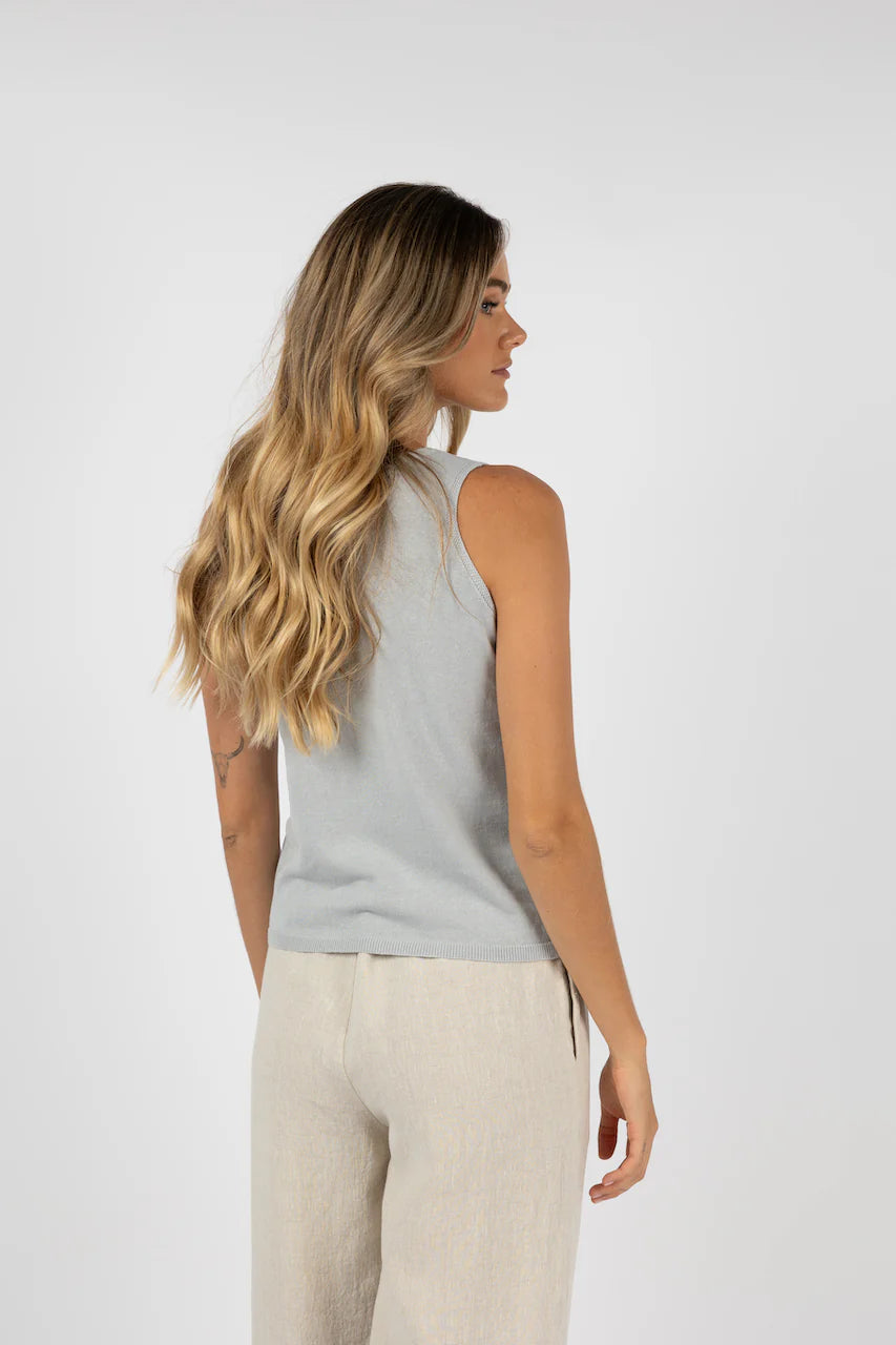 Reina Linen Cotton Tank - Blue