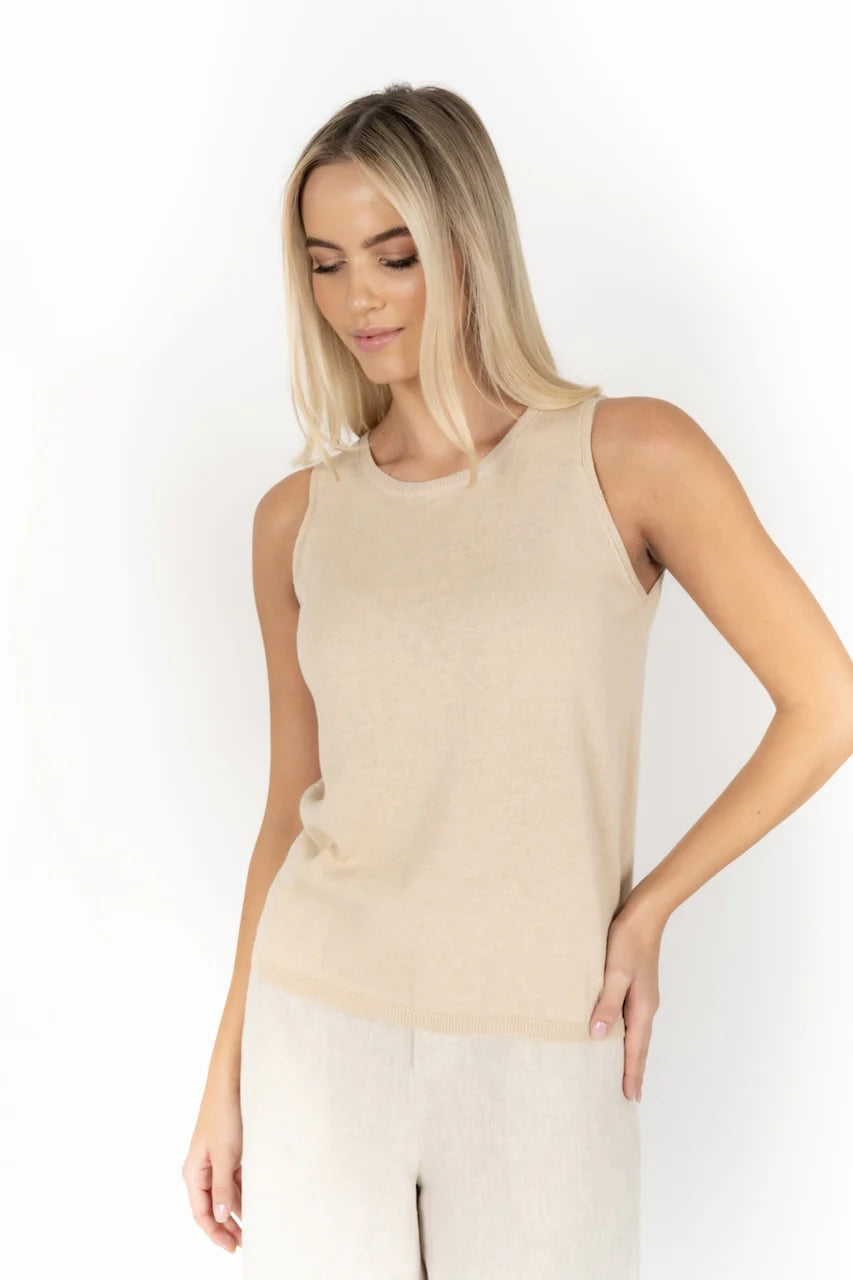 Reina Linen Cotton Tank - Natural