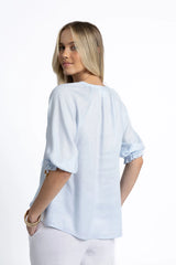 Romantic V-Neck Blouse - Ice Blue
