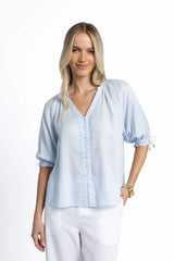 Romantic V-Neck Blouse - Ice Blue